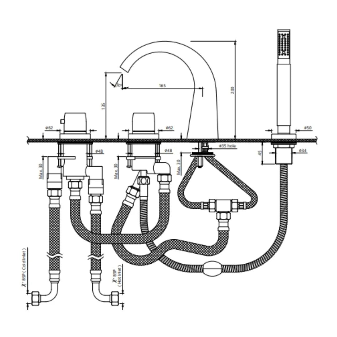 Jaquar 2 Way Thermostatic Bath Tub Filler ARC ARC-SSF-87677 Normal Flow - Stainless Steel Finish
