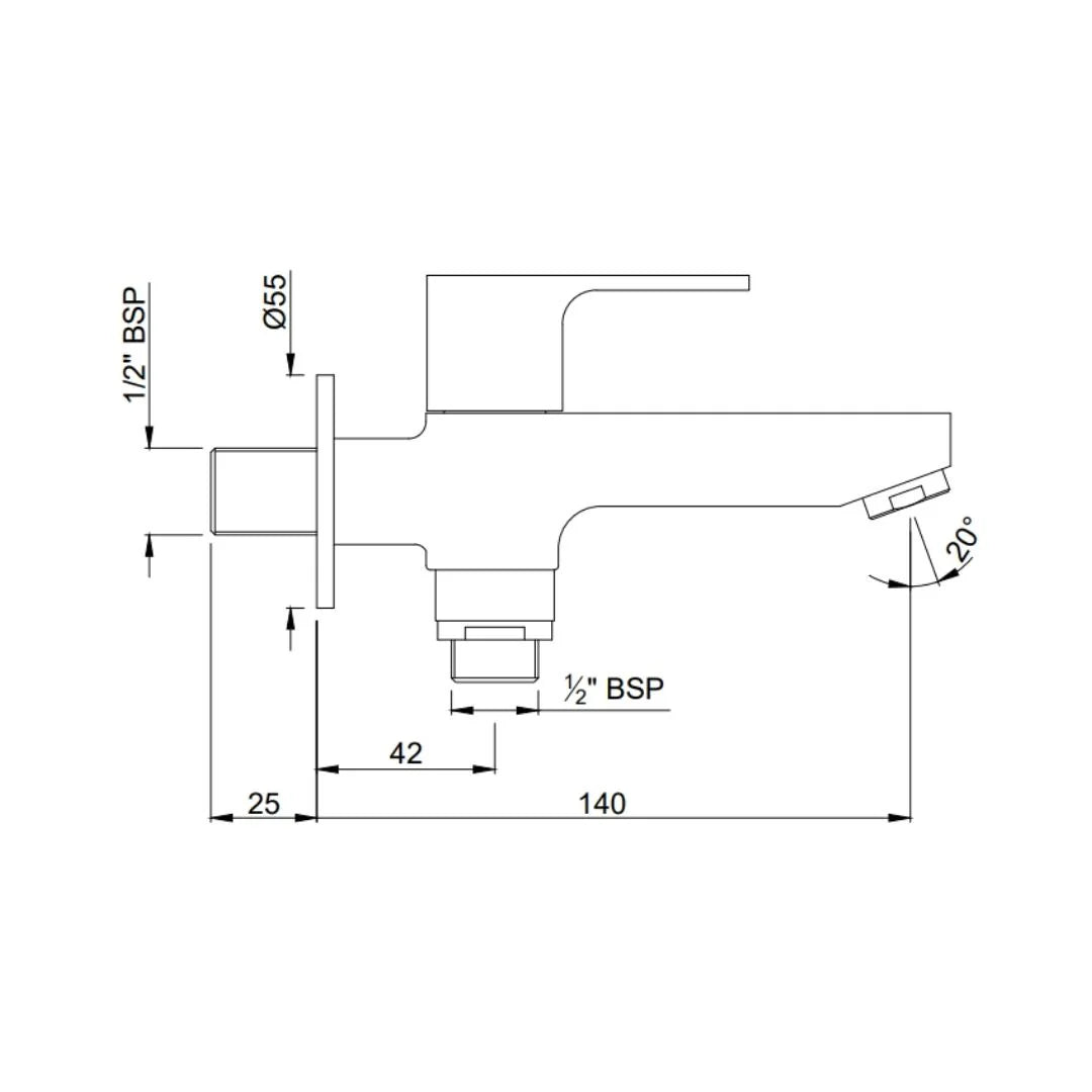 Jaquar WC Area 2 Way Bib Tap Aria ARI-CHR-39041 - Chrome