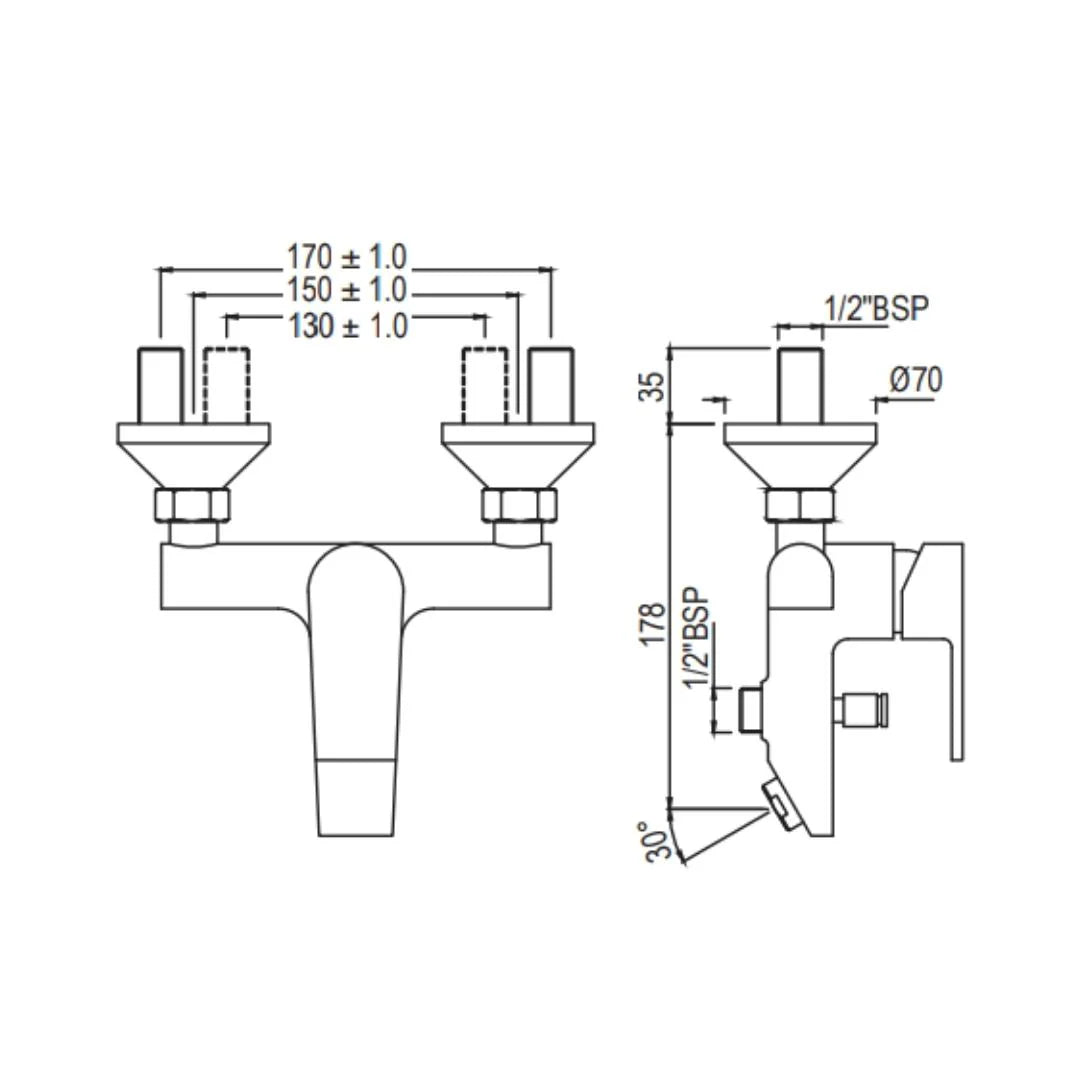 Jaquar 2 Way Wall Mixer Aria ARI-CHR-39119 Normal Flow - Chrome Finish