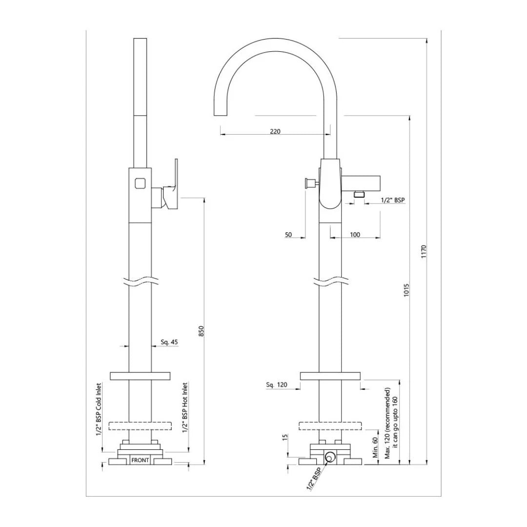 Jaquar 2 Way Bath Tub Filler Aria ARI-CHR-39121K Normal Flow - Chrome Finish
