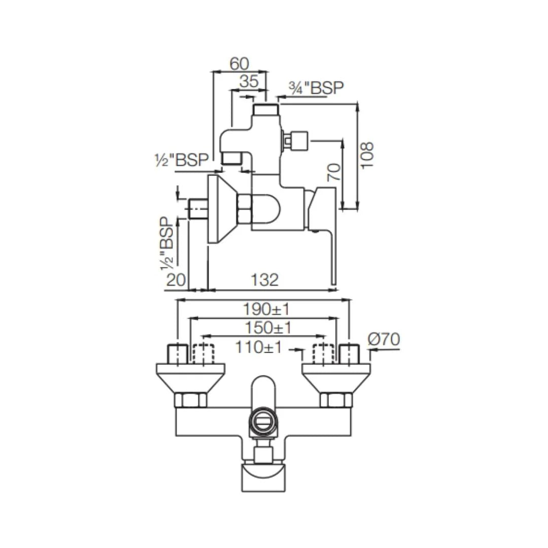 Jaquar 2 Way Wall Mixer Aria ARI-CHR-39145 Normal Flow - Chrome Finish