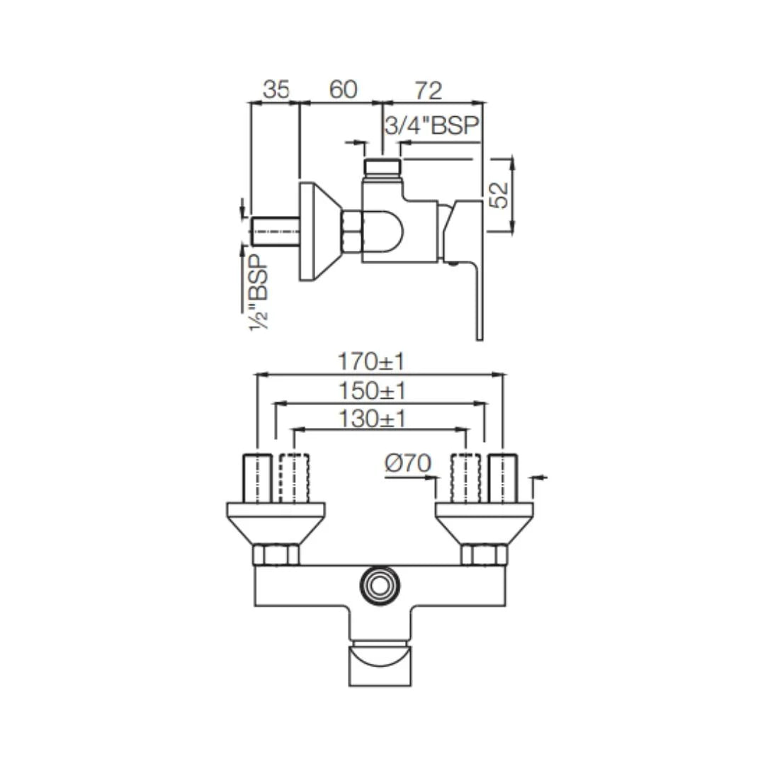 Jaquar 1 Way Wall Mixer Aria ARI-CHR-39147 Normal Flow - Chrome Finish