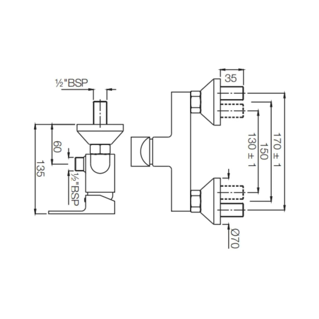 Jaquar 1 Way Wall Mixer Aria ARI-CHR-39149 Normal Flow - Chrome Finish