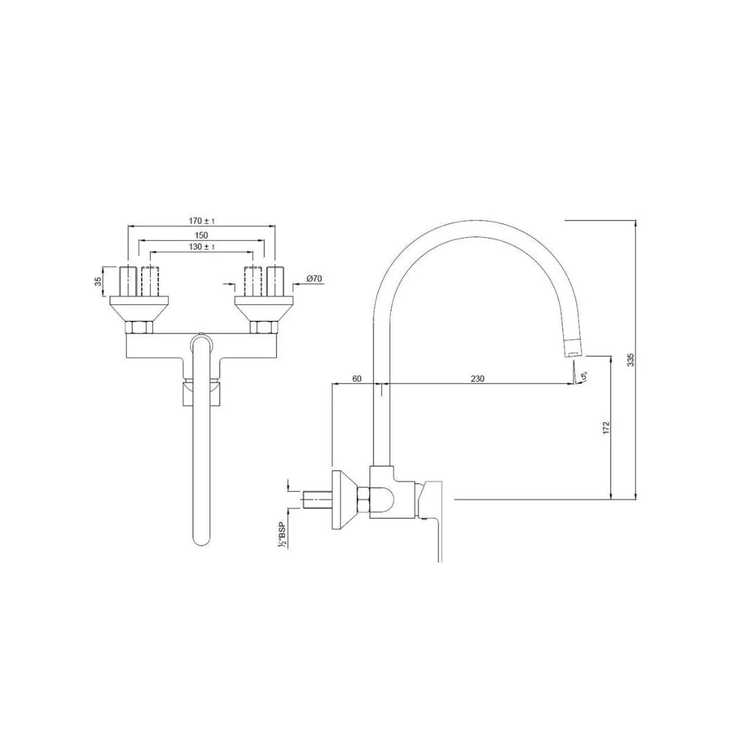 Jaquar Wall Mounted Regular Kitchen Sink Mixer Aria ARI-39165 with Swinging Spout in Chrome Finish