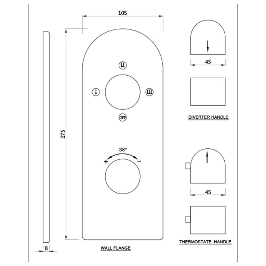 Jaquar 3 Way Thermostatic Diverter Aria ARI-CHR-39683K Normal Flow - Chrome Finish