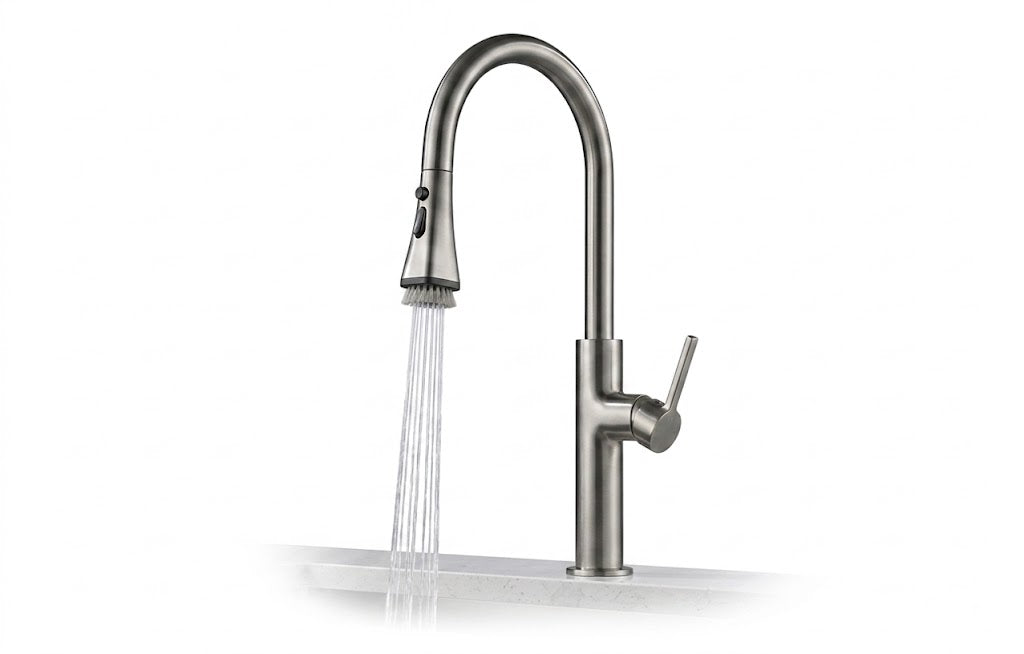 SERVEO CROWN SERIES TABLE MOUNTED PULL OUT BRASS KITCHEN MIXER SV6907-GUN METAL