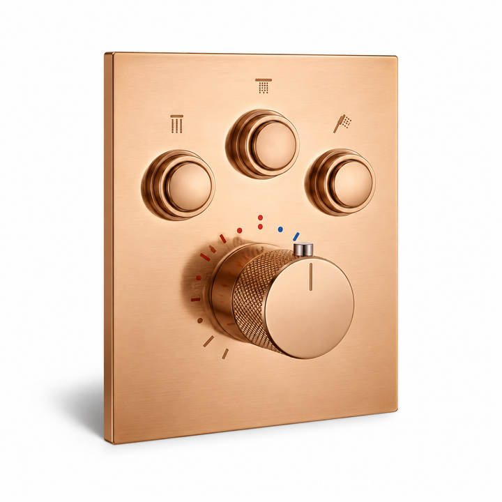 SERVEO AURA SERIES 3 WAY MULTI-FUNCTION THEERMOSTATIC CLICK BUTTON HIGH FLOW DIVERTER SV923A-RG-ROSE GOLD