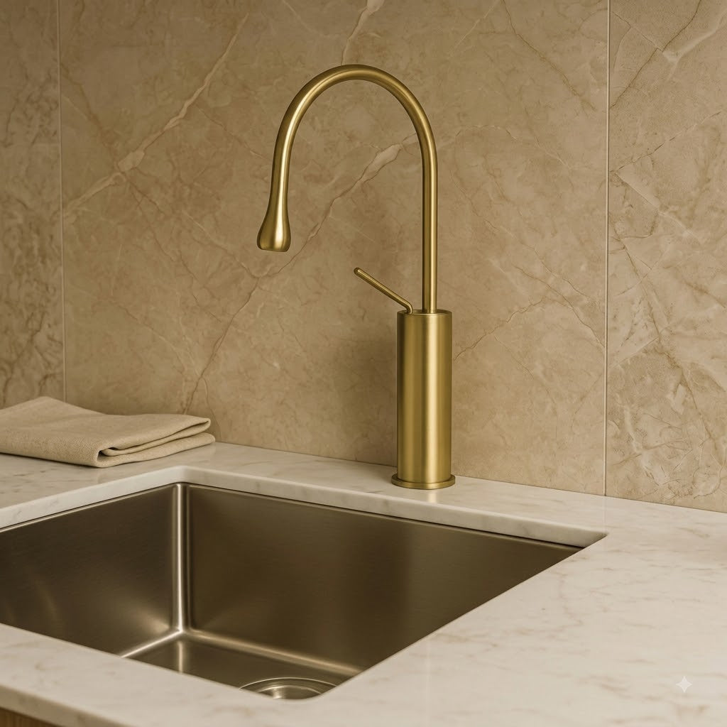 SERVEO TABLE MOUNTED PEBBLE SERIES BRASS KITCHEN MIXER SV6905-BRUSH GOLD
