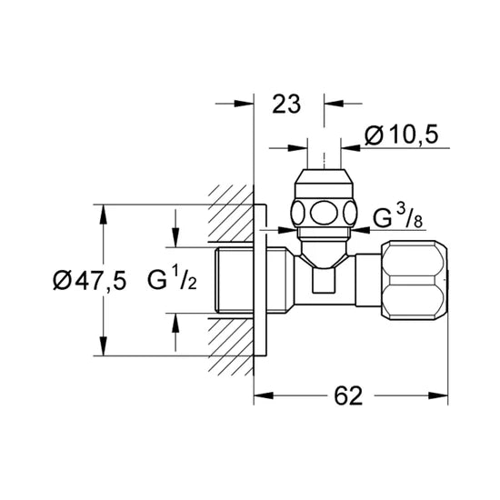 GROHE BASIN AREA ANGLE VALVE UNIVERSAL 2201700M - CHROME