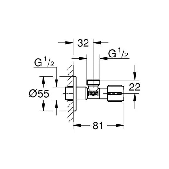 GROHE BASIN AREA ANGLE VALVE 22041A00 - HARD GRAPHITE