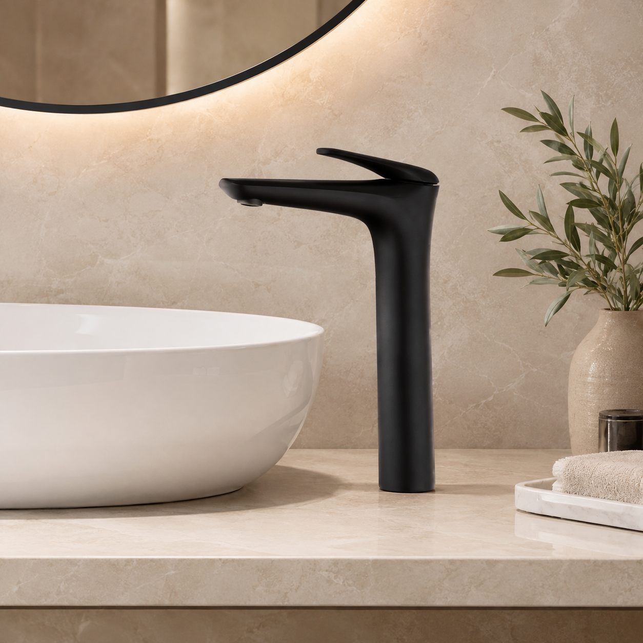 SERVEO ROYALE SERIES BRASS TALL BASIN MIXER SV6104-MATT BLACK