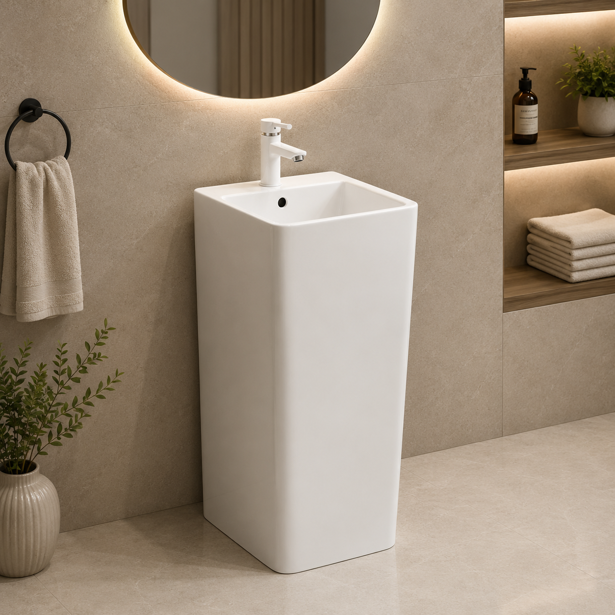 SCUBA CERAMIC PEDESTAL MARBLE COLOR SERIES  SC-9207 WHITE