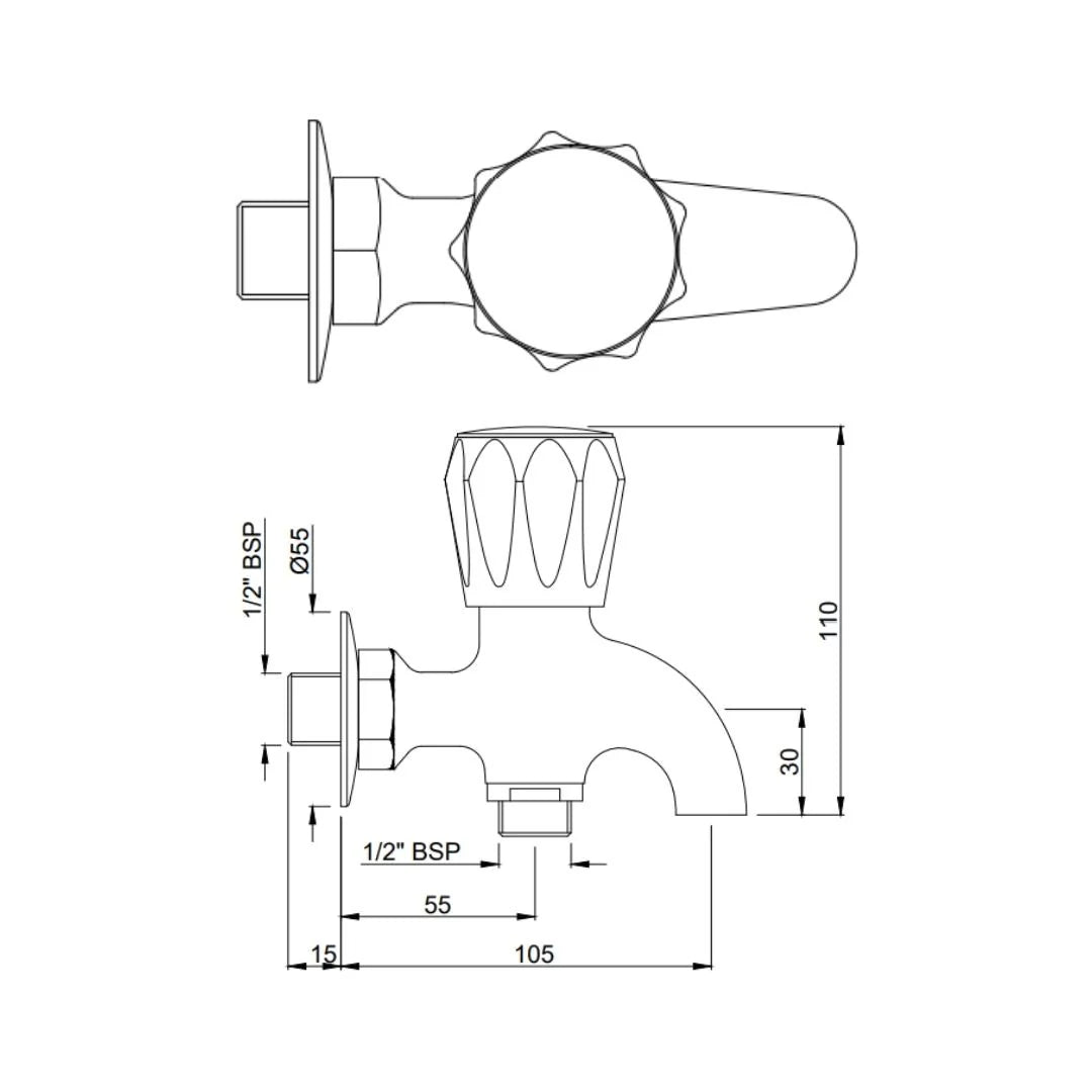 Jaquar WC Area 2 Way Bib Tap Continental CON-CHR-041KN - Chrome