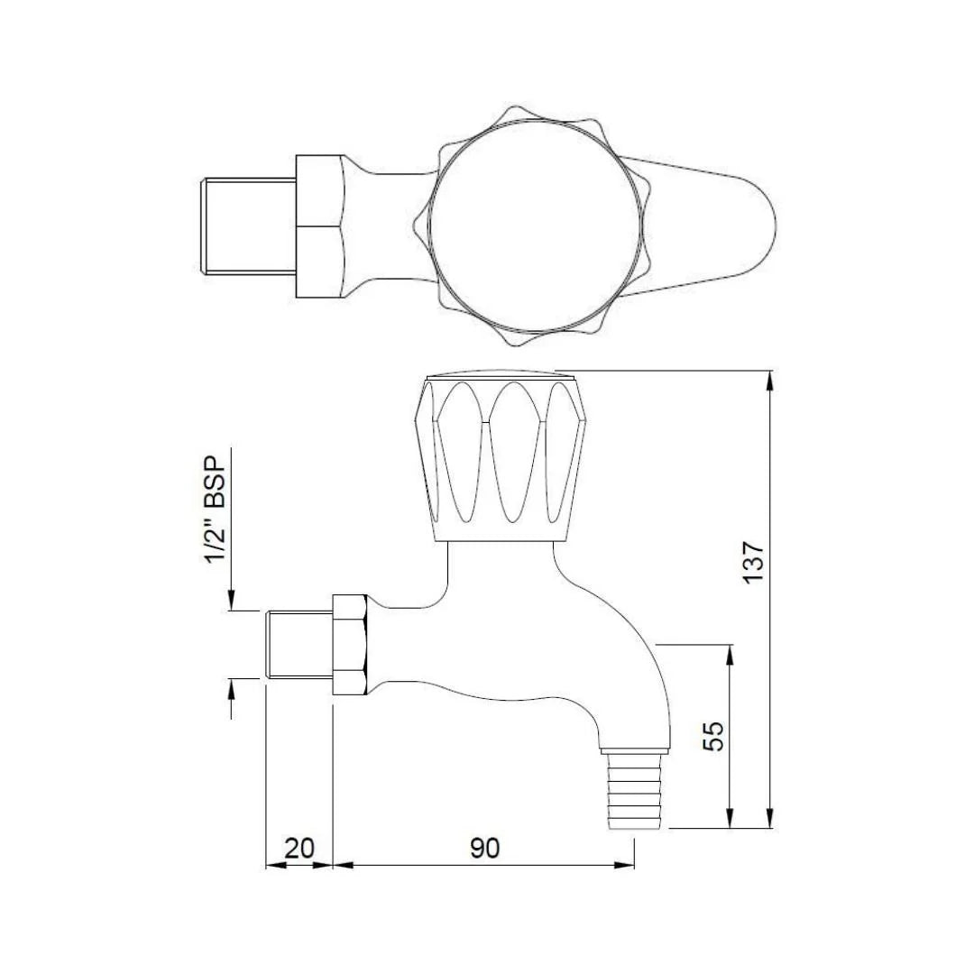 Jaquar WC Area Bib Tap Continental CON-CHR-049NKN - Chrome