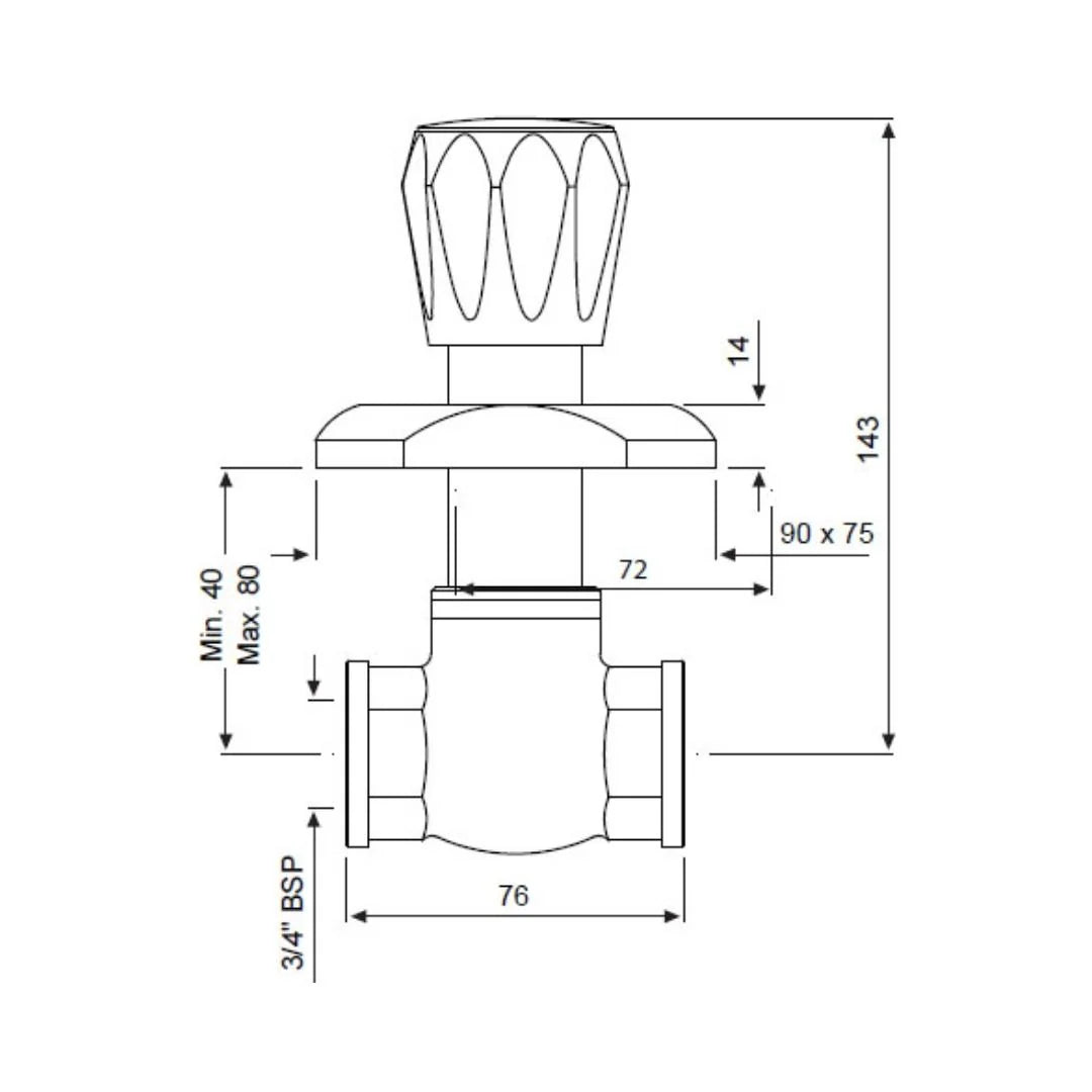 Jaquar Basin Area Stop Valve Continental CON-CHR-087FTK - Chrome