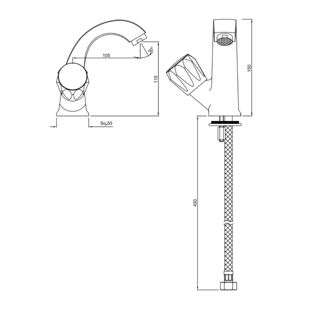 Jaquar Table Mounted Regular Basin Tap Continental CON-CHR-123BKN - Chrome