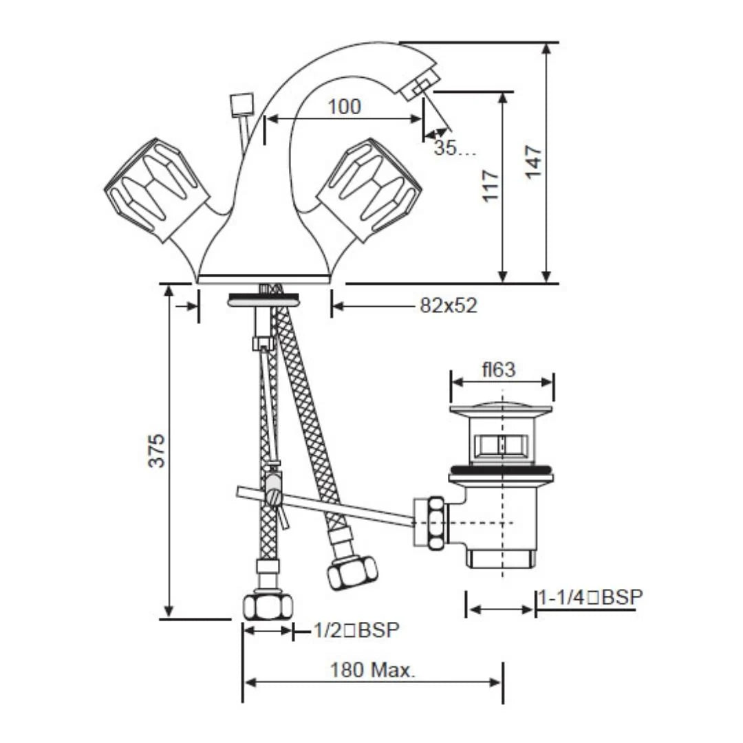 Jaquar Table Mounted Regular Basin Tap Continental CON-CHR-127BKN - Chrome