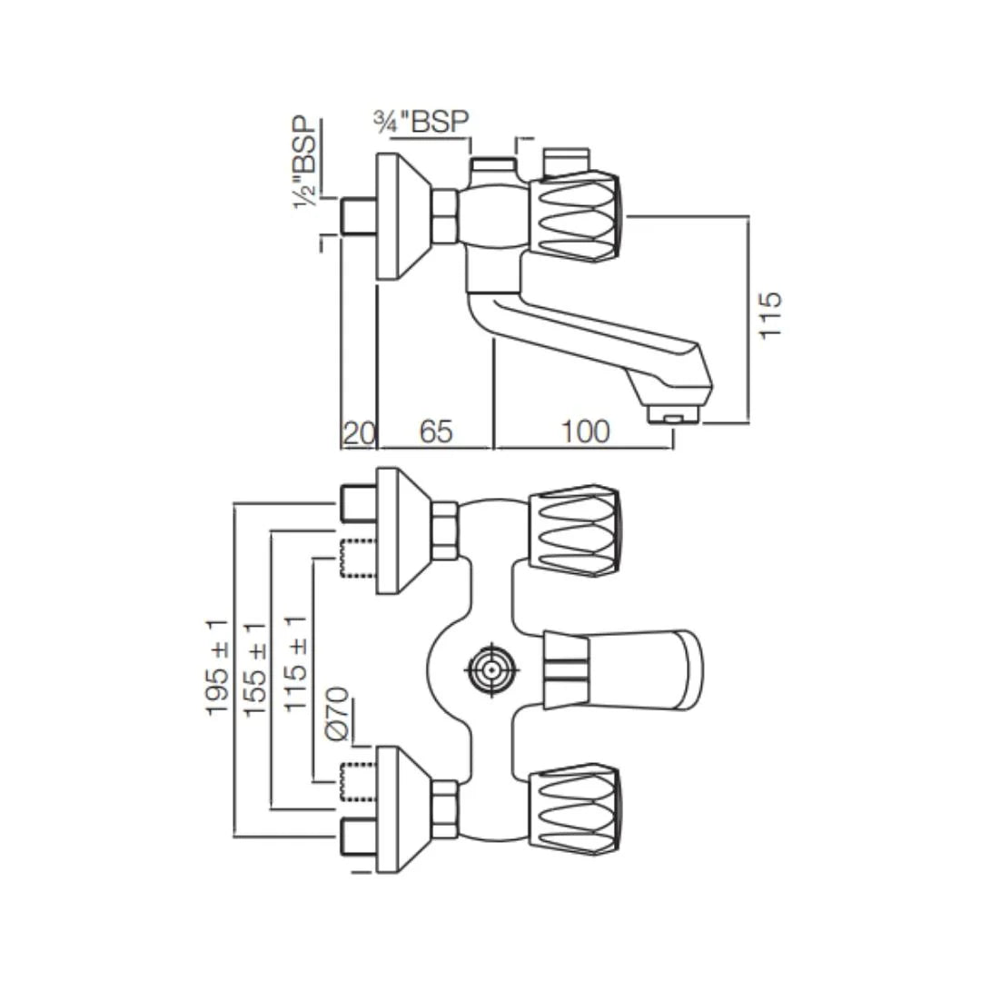 Jaquar 2 Way Wall Mixer Continental CON-CHR-217KN Normal Flow - Chrome Finish