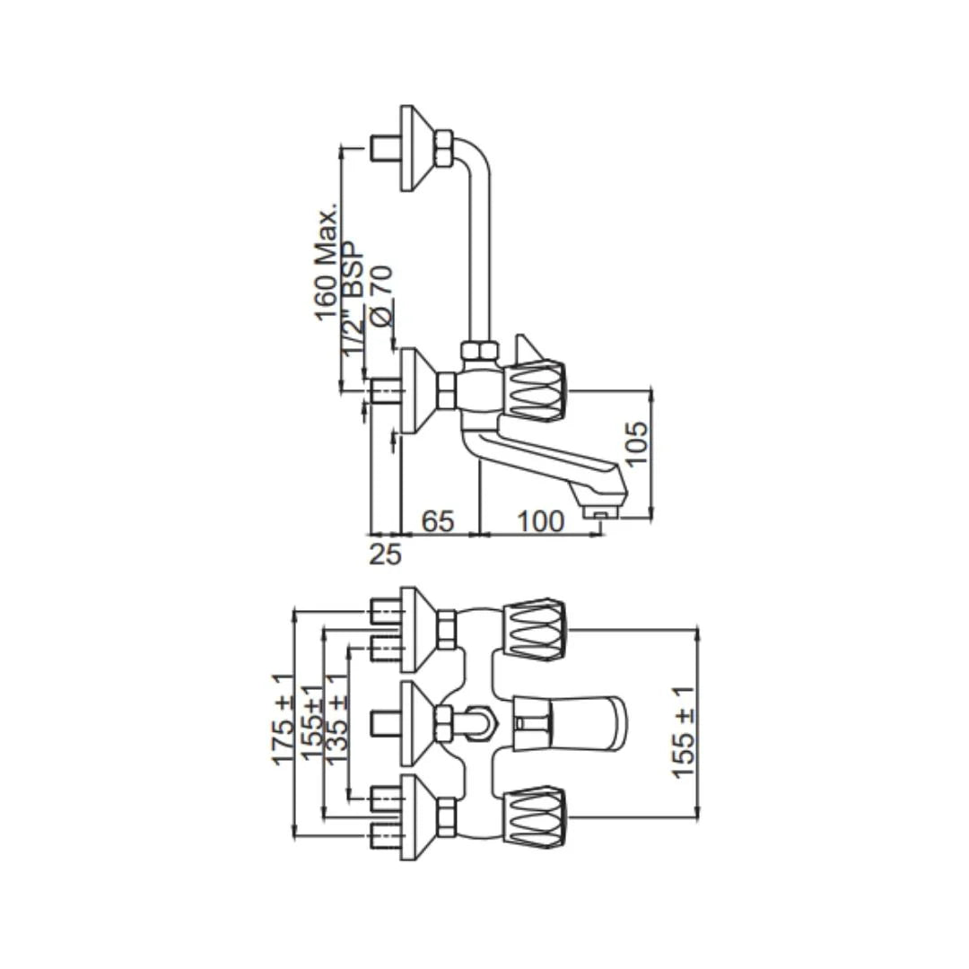 Jaquar 2 Way Wall Mixer Continental CON-CHR-273KNUPR Normal Flow - Chrome Finish