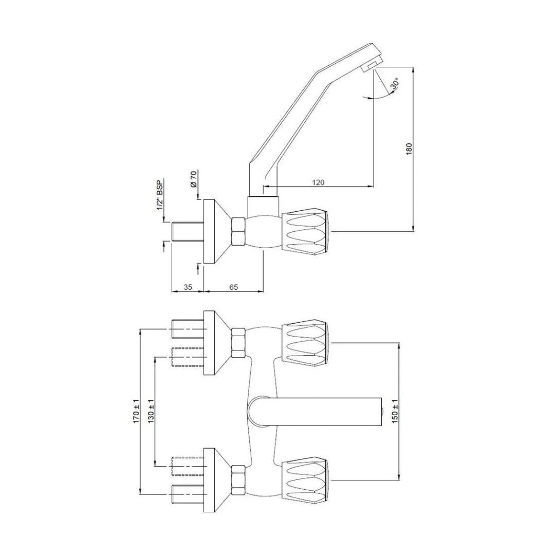 Jaquar Wall Mounted Regular Kitchen Sink Mixer Continental CON-319KN with Swinging Spout in Chrome Finish