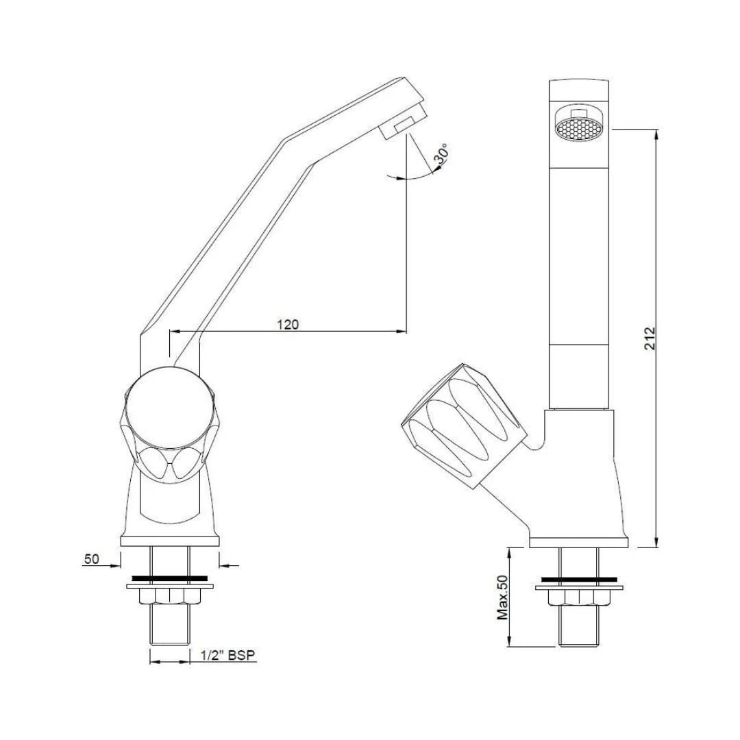 Jaquar Table Mounted Regular Kitchen Sink Tap Continental CON-359KN with Swinging Spout in Chrome Finish