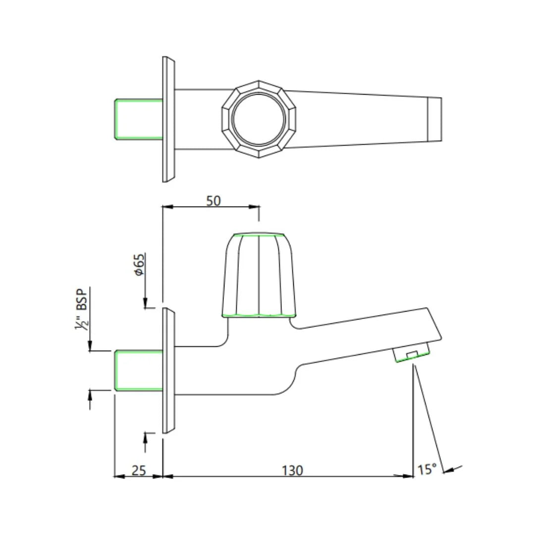 Jaquar WC Area Bib Tap Continental Prime COP-CHR-037PM - Chrome