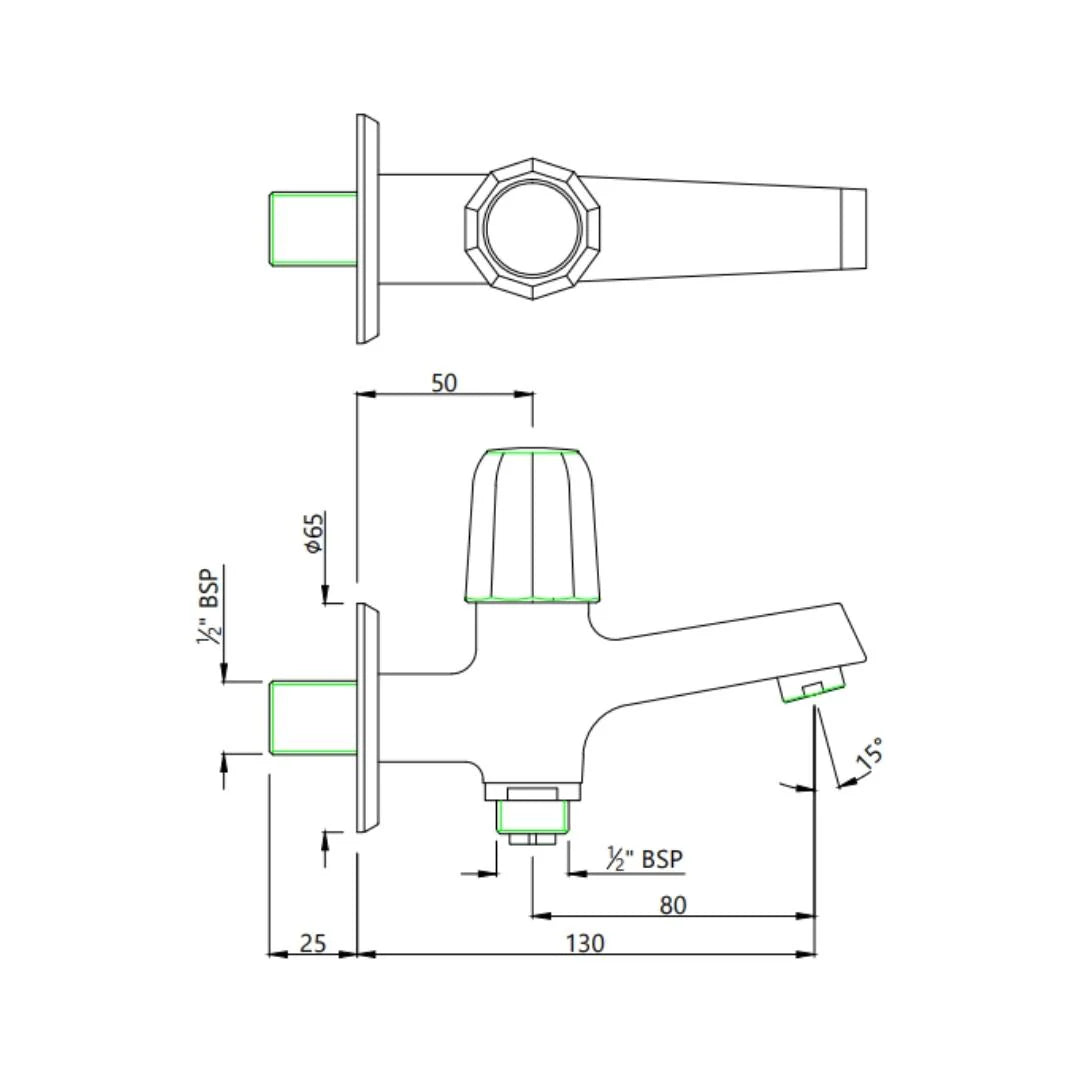 Jaquar WC Area 2 Way Bib Tap Continental Prime COP-CHR-041PM - Chrome