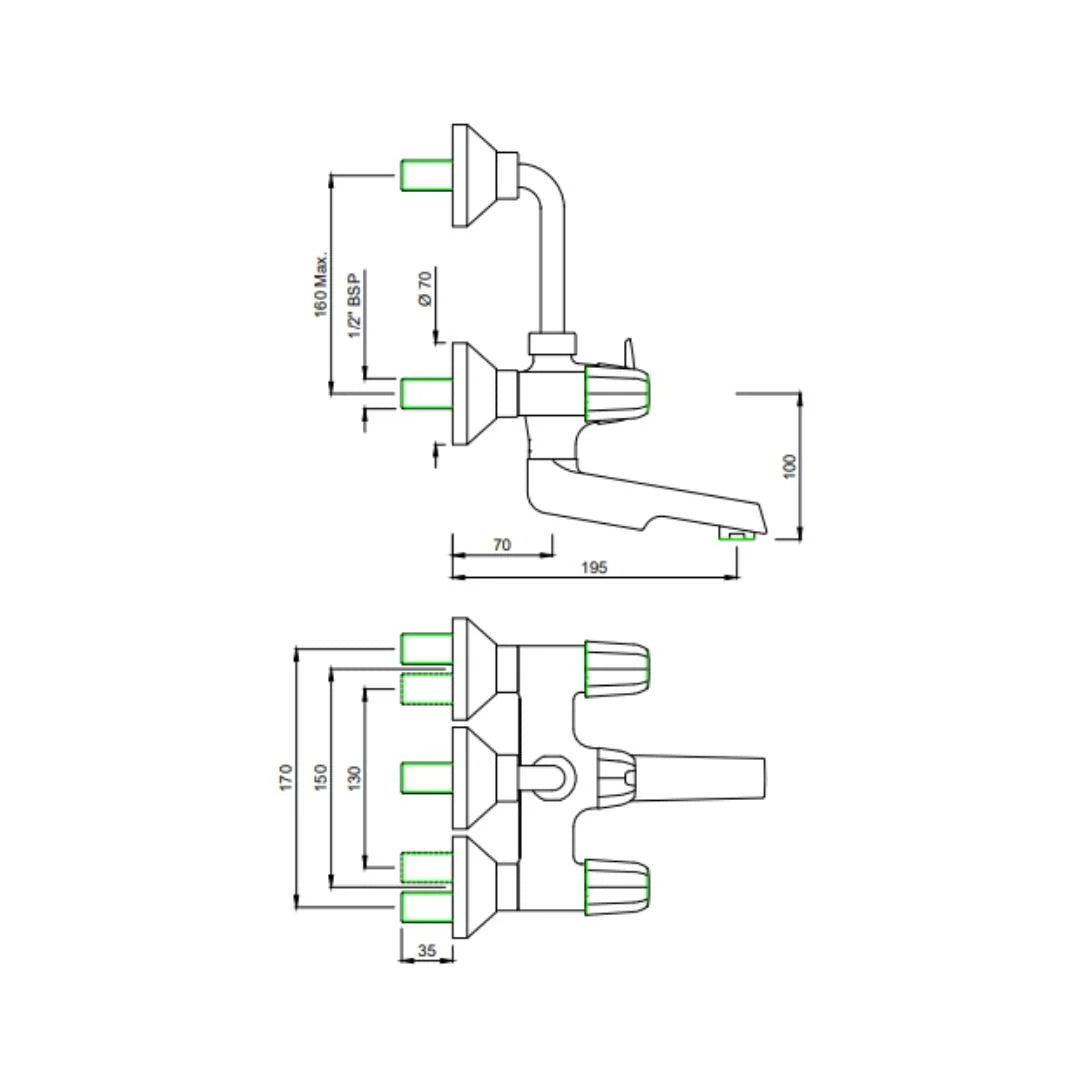 Jaquar 2 Way Wall Mixer Continental Prime COP-CHR-273PM Normal Flow - Chrome Finish
