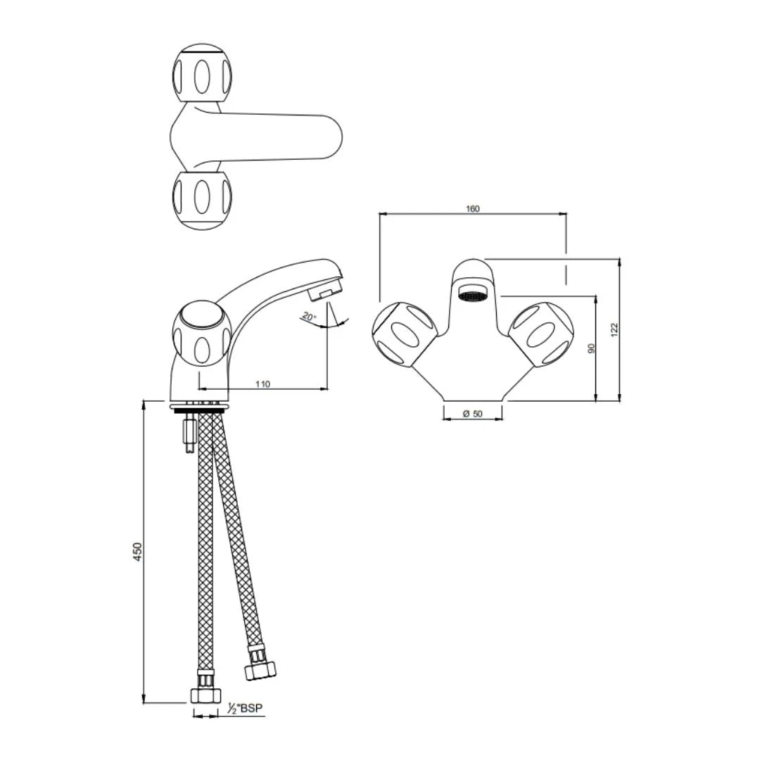 Jaquar Table Mounted Regular Basin Mixer Clarion CQT-CHR-23167B - Chrome