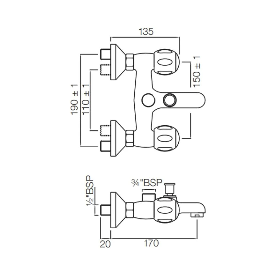 Jaquar 2 Way Wall Mixer Clarion CQT-CHR-23217UPR Normal Flow - Chrome Finish