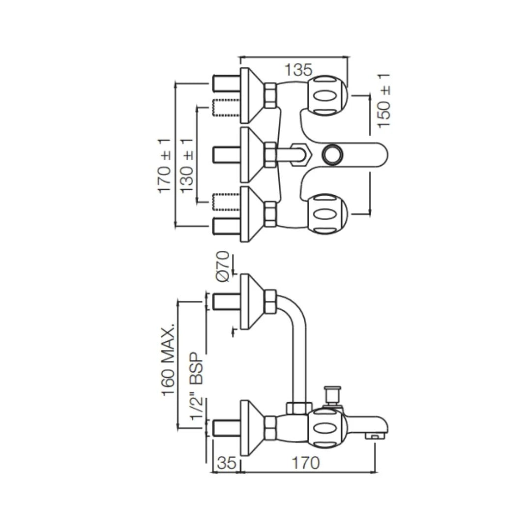 Jaquar 2 Way Wall Mixer Clarion CQT-CHR-23273UPR Normal Flow - Chrome Finish