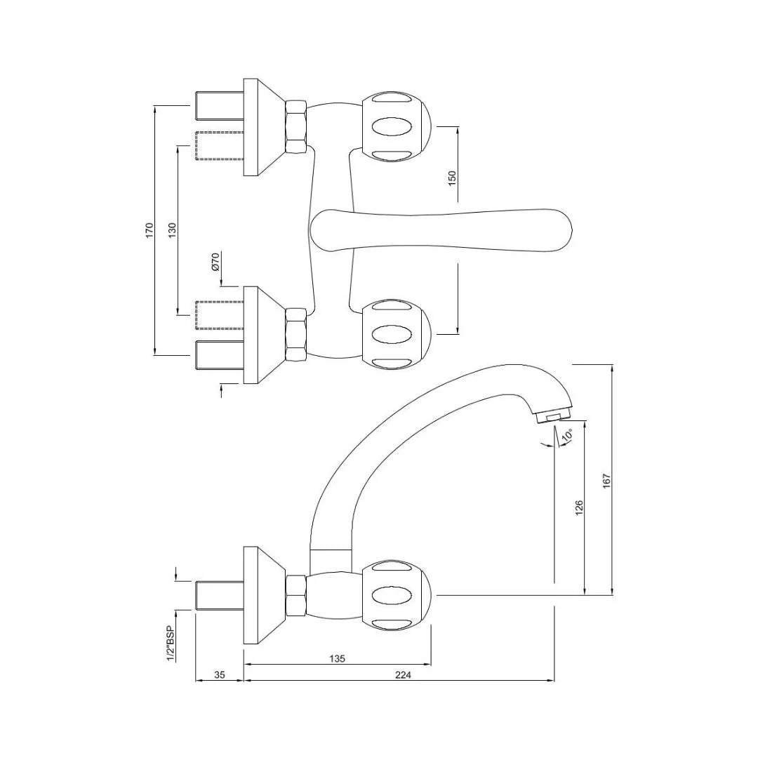 Jaquar Wall Mounted Regular Kitchen Sink Mixer Clarion CQT-23309 with Swinging Spout in Chrome Finish
