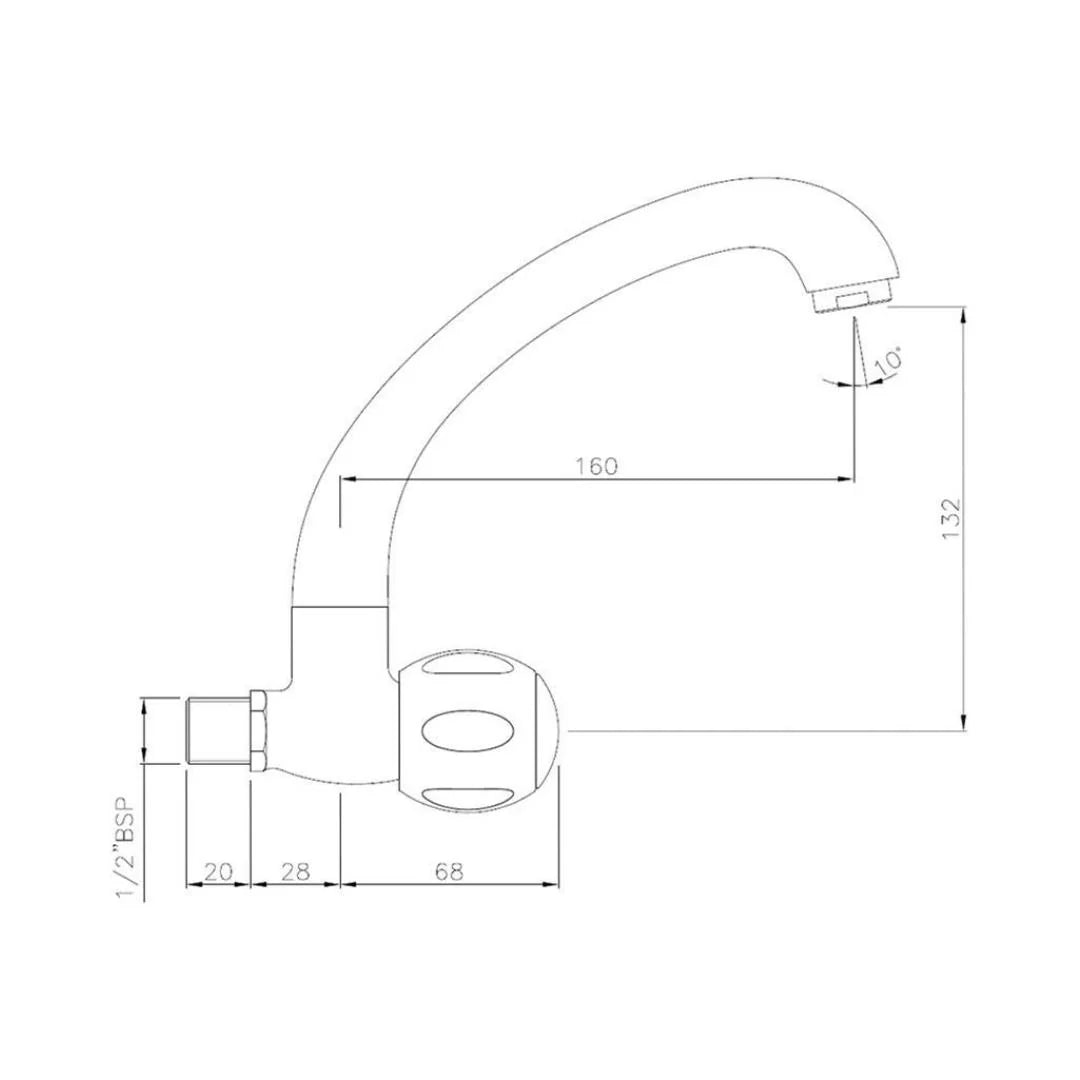 Jaquar Wall Mounted Regular Kitchen Sink Tap Clarion CQT-23347 with Swinging Spout in Chrome Finish