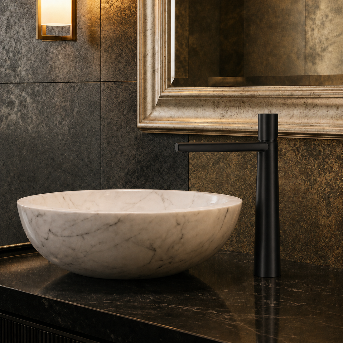 SCUBA HIGH NECK PILLAR COCK WITH WATERFALL FAUCET SC-1172 BLM-BLACK MATT