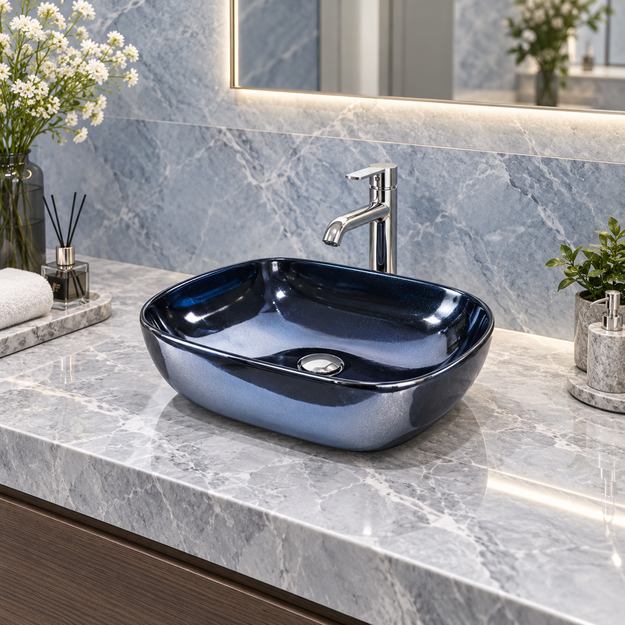 SCUBA METALIC BLUE BASIN SERIES 18X13 INCHES SC-9856-BLUE WHITE