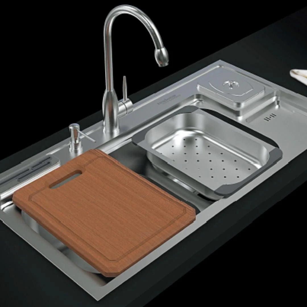 Hindware Stainless Steel Sink Designer Series DOUBLE BOWL EVERADO PLUS ( 38.5 x 20 inches ) - Satin