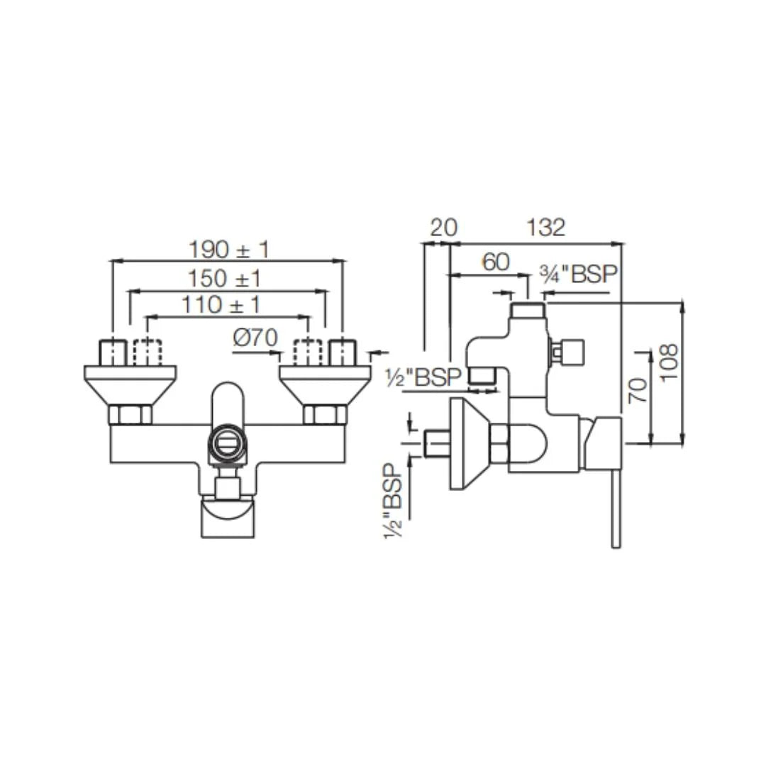 Jaquar 2 Way Wall Mixer D'Arc DRC-CHR-37145 Normal Flow - Chrome Finish