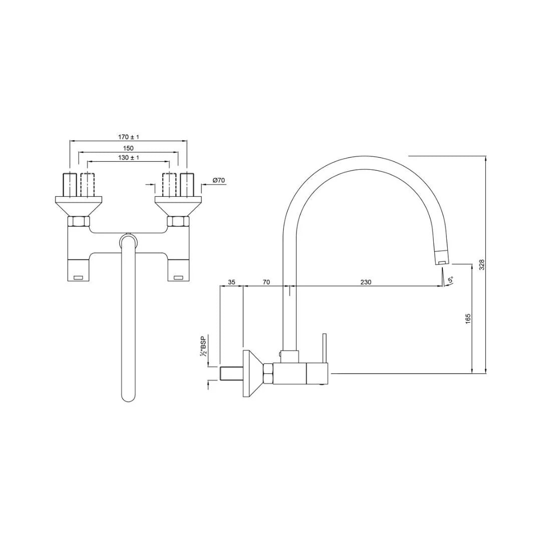 Jaquar Wall Mounted Regular Kitchen Sink Mixer D'arc DRC-37309 with Swinging Spout in Chrome Finish