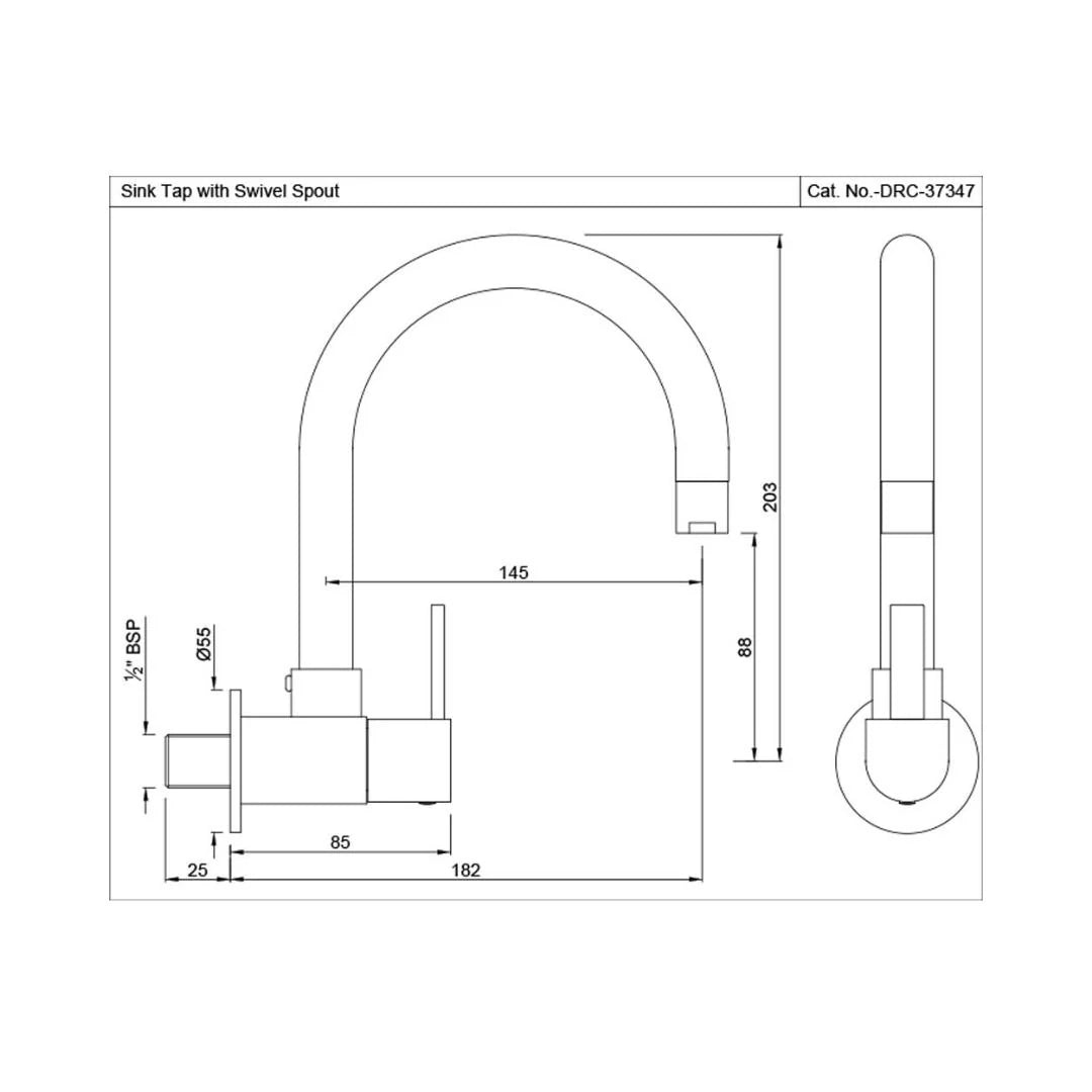Jaquar Wall Mounted Regular Kitchen Sink Tap D'arc DRC-37347S with Swinging Spout in Chrome Finish