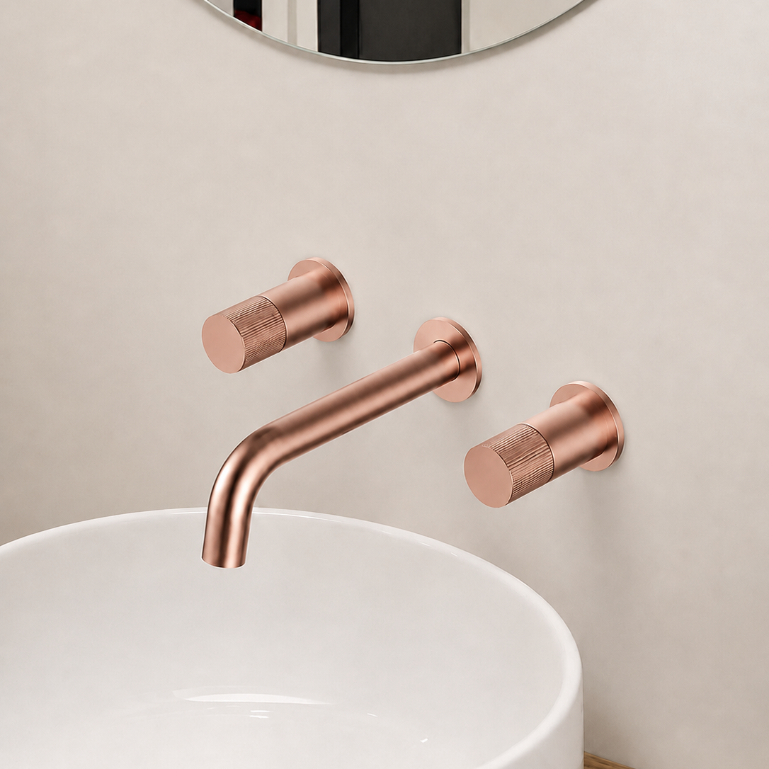 SERVEO PEBBLE SERIES WALL MOUNTED BRASS BASIN MIXER SV6201-ROSE GOLD