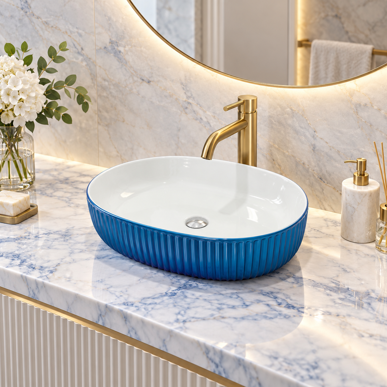 SCUBA METALIC BLUE BASIN SERIES 18X14 INCHES SC-9832-BLUE WHITE