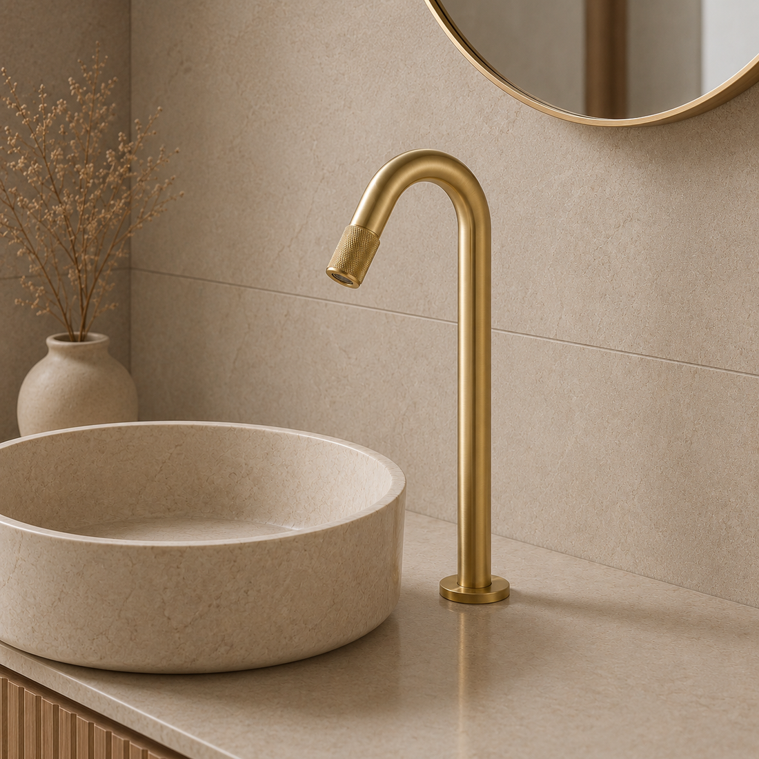 SERVEO MOUTH OPERATED TALL COLD BASIN TAP SV6303-BRUSH GOLD