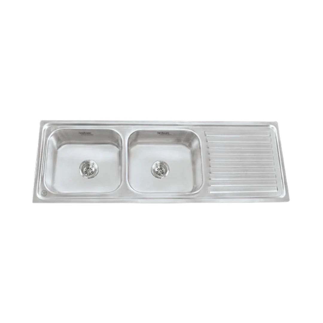 Hindware Stainless Steel Sink Pressed Series DOUBLE BOWL WITH DRAINER ENRICO 48 x 20 x 8 ( 48 x 20 inches ) - Glossy