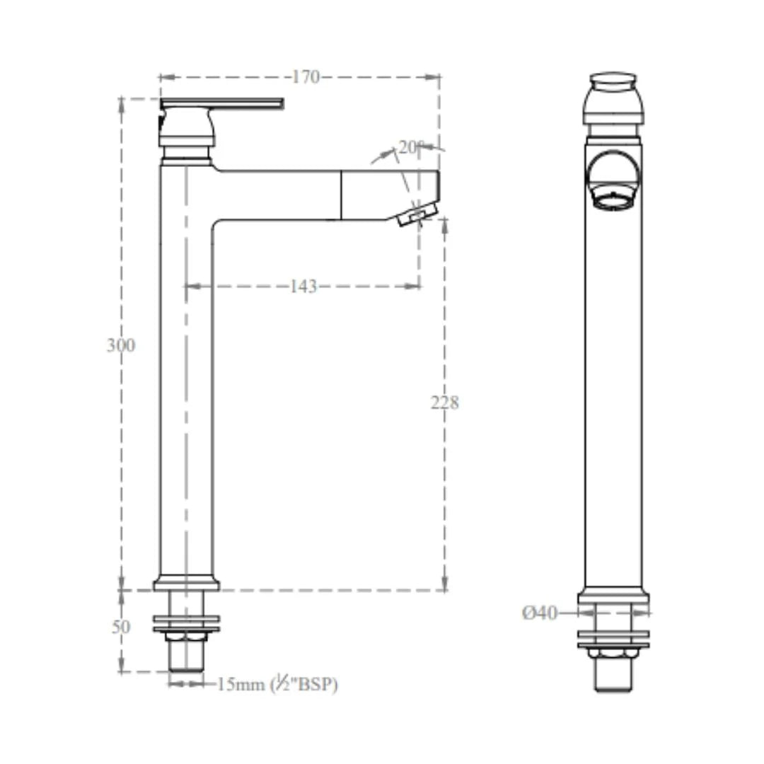 Cera Table Mounted Tall Boy Basin Tap Titanium F1003102 - Chrome