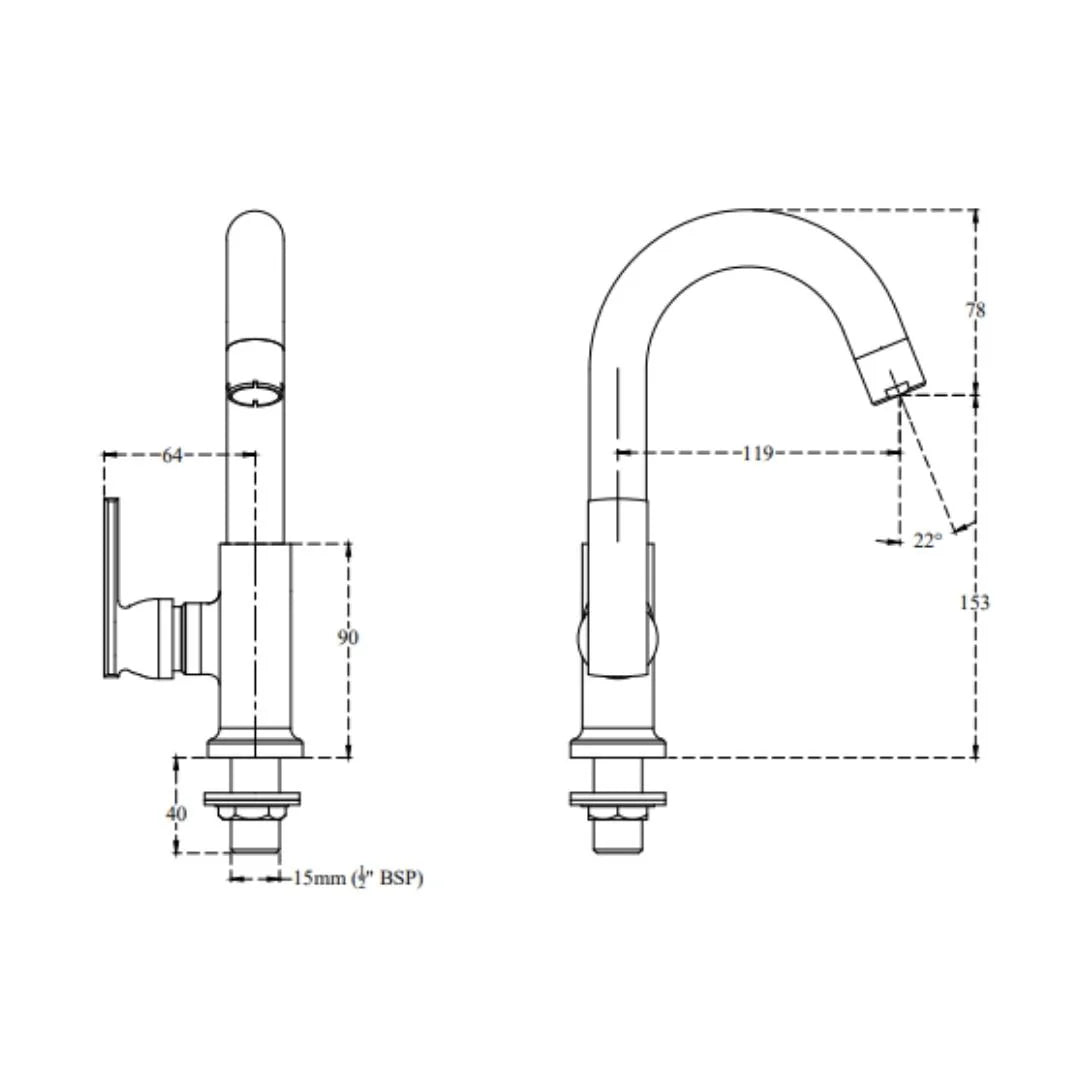 Cera Table Mounted Regular Basin Tap Titanium F1003105 - Chrome