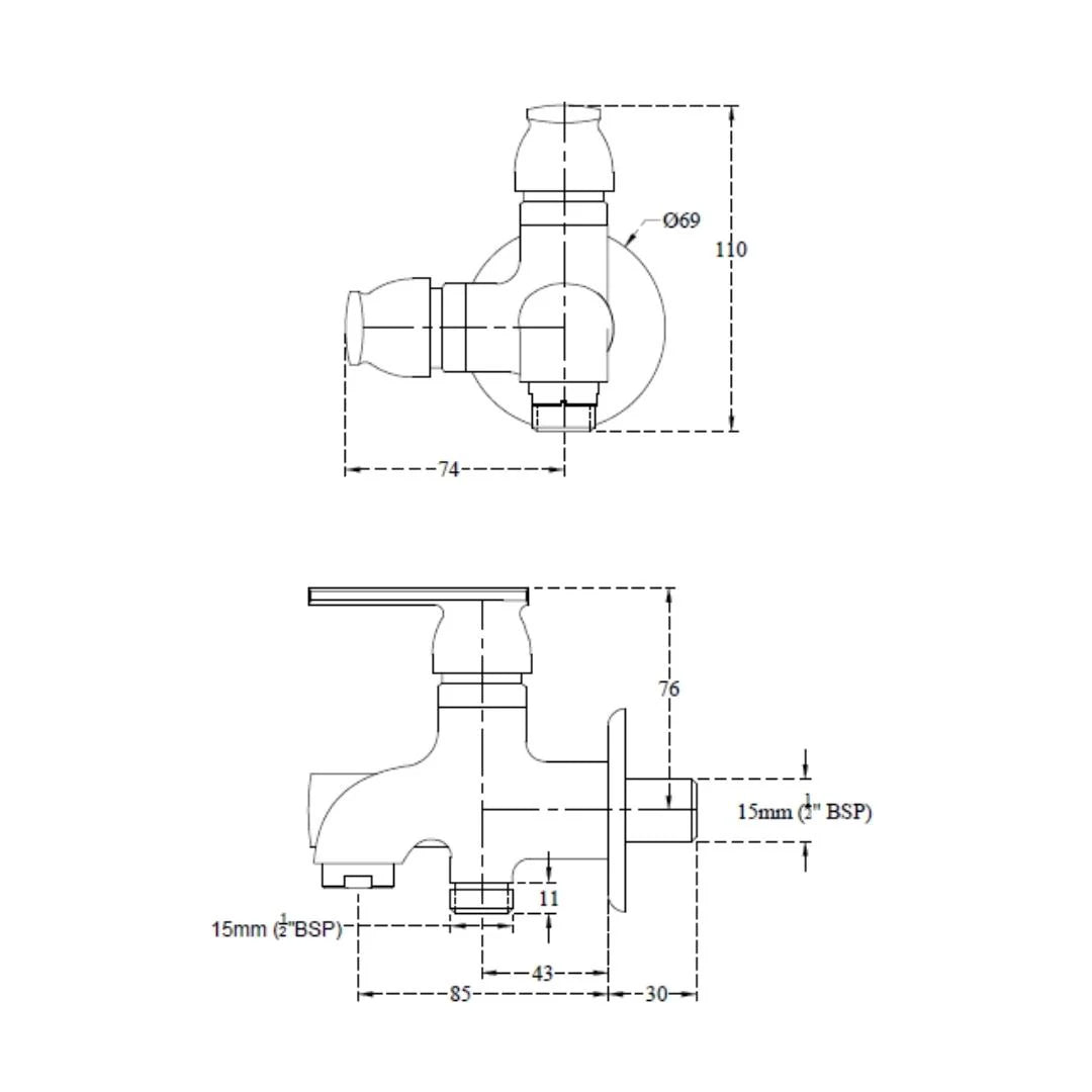 Cera WC Area 2 Way Bib Tap Titanium F1003161 - Chrome