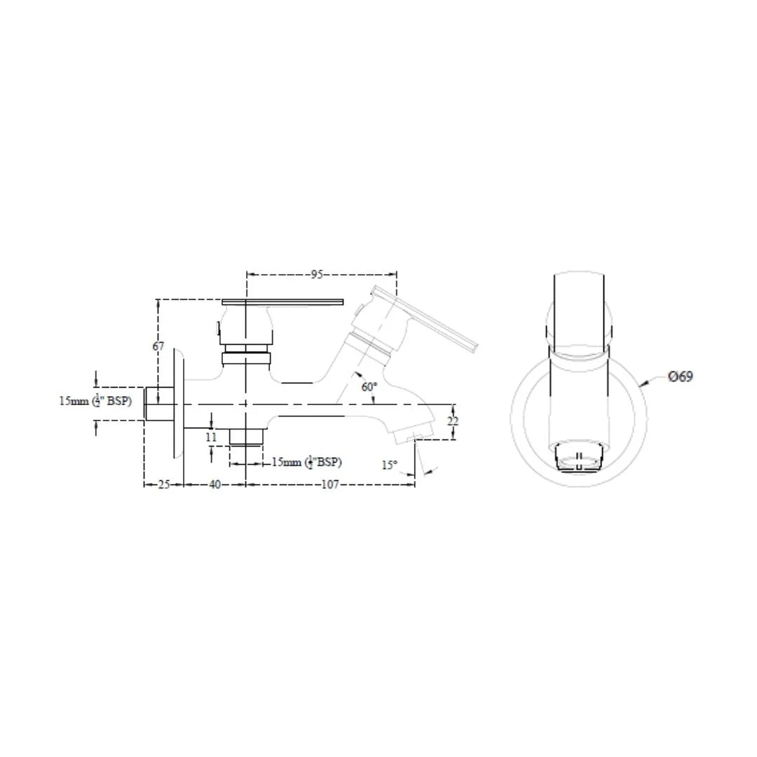 Cera WC Area 2 Way Bib Tap Titanium F1003162 - Chrome