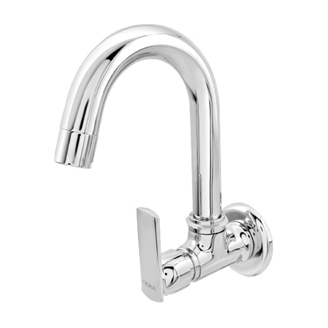 Cera Wall Mounted Regular Kitchen Sink Tap Titanium F1003251 with Swinging Spout in Chrome Finish