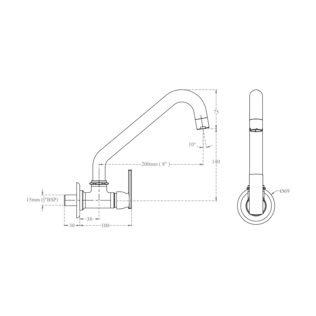 Cera Wall Mounted Regular Kitchen Sink Tap Titanium F1003261 with Swinging Spout in Chrome Finish
