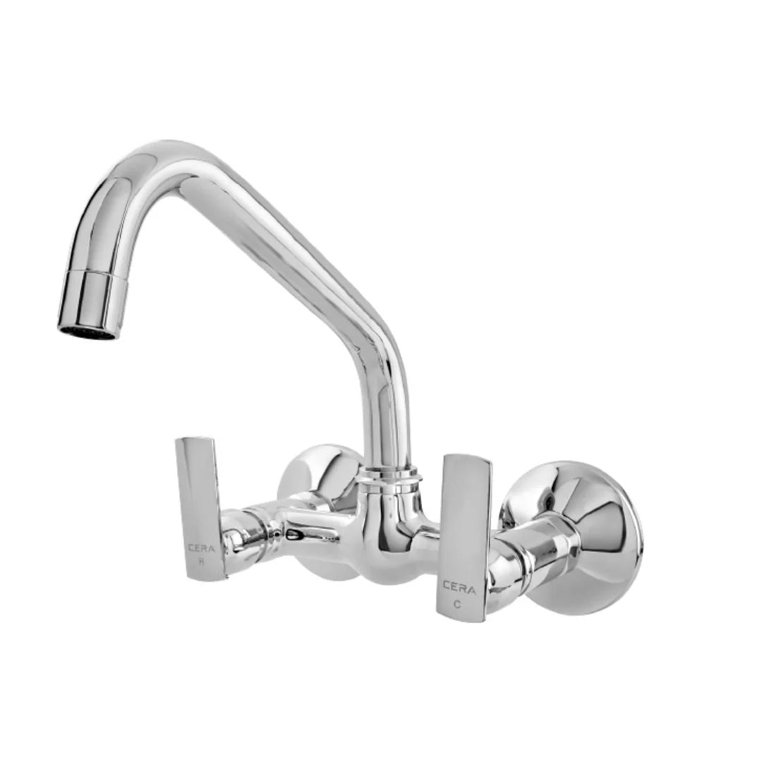 Cera Wall Mounted Regular Kitchen Sink Mixer Titanium F1003511 with Swinging Spout in Chrome Finish